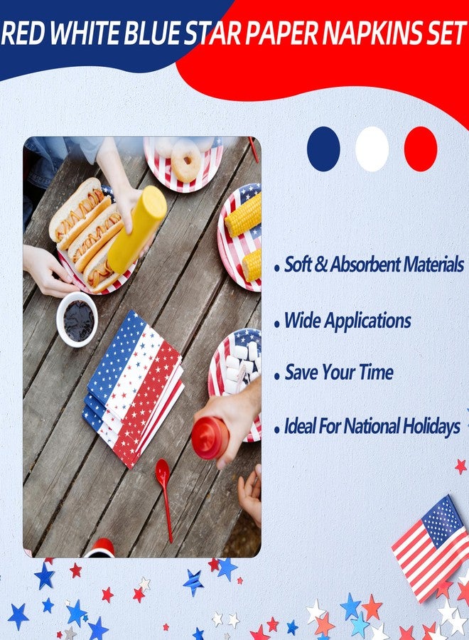 Merriva 50 Count Red White Blue Star Paper Napkins, Patriotic Disposable Cocktail Beverage Napkins for 4th of July, Memorial Day, Veterans Day, Labor Day, and American Flag Party Decorations - Image 5